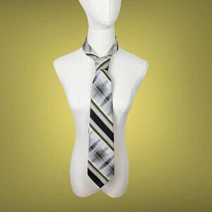 Vintage 1970's Unisex Necktie In A Black Grey And Yellow Retro Print.